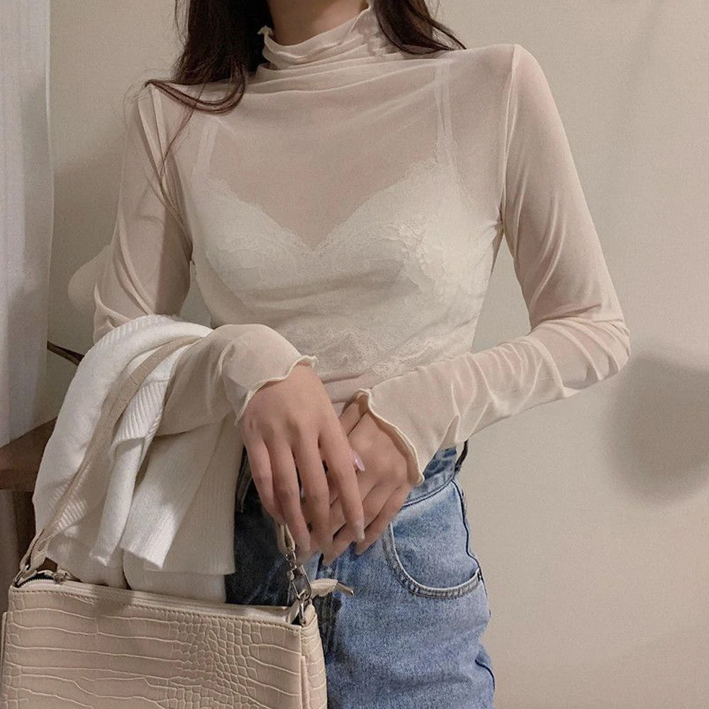 Long Sleeve See Through Transparent Shirts