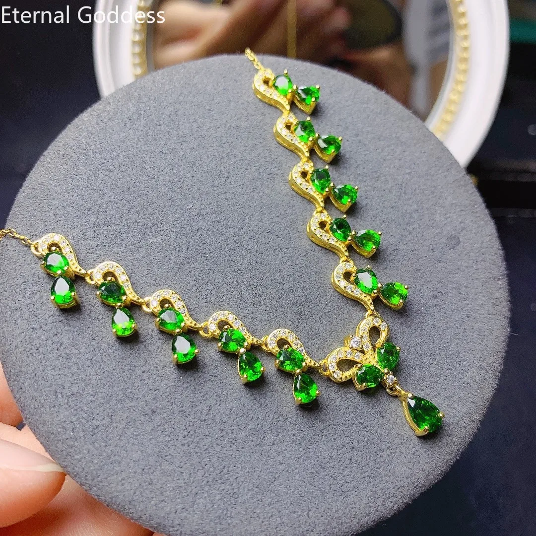 Brand New Boutique Natural Diopside Pendant Jewelry 925 Sterling Silver Women's Necklace Fashion Wear Support Verified 3*4mm