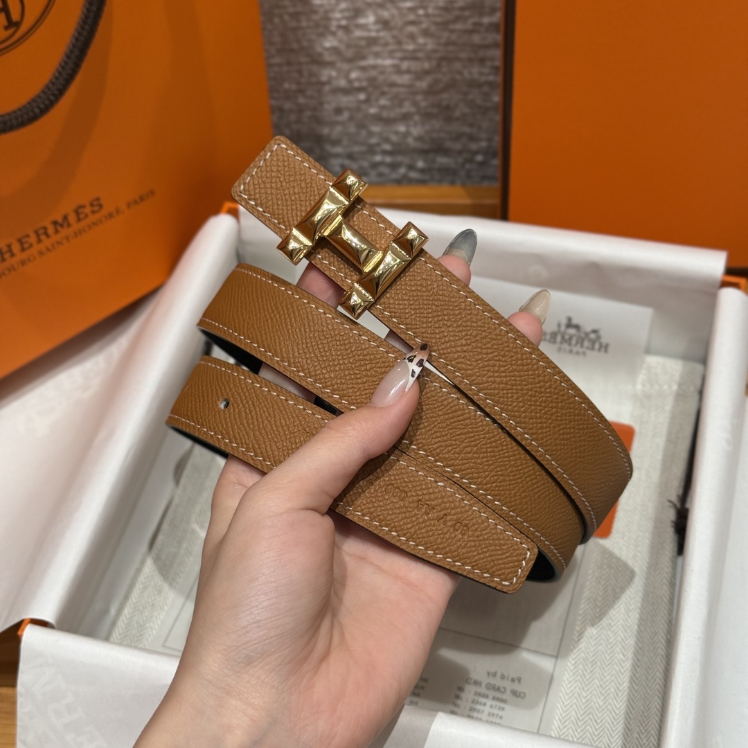Hermès Women's Shell Element Double-Sided Leather Belt 2.4cm Width