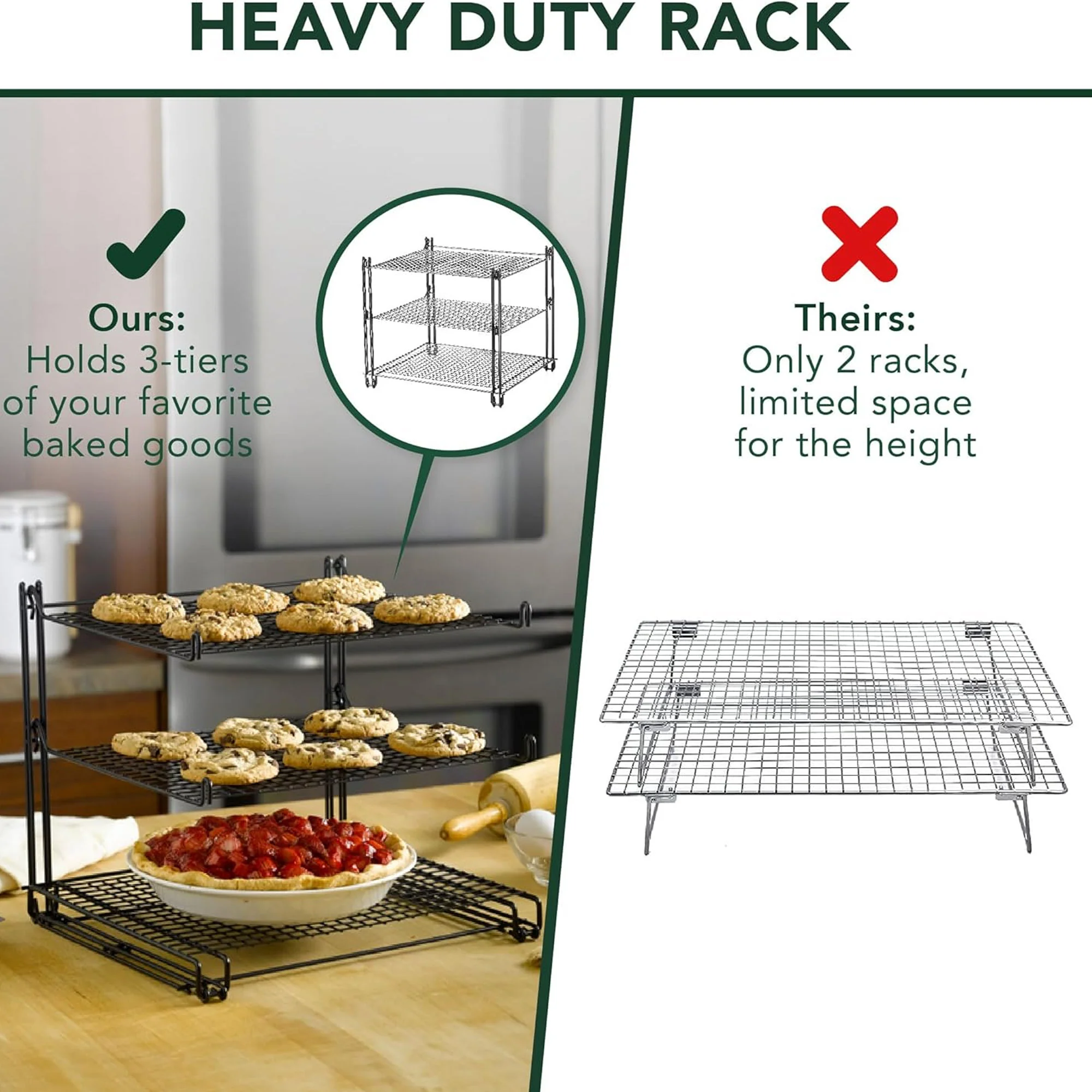 Nifty 3-Tier Non-Stick Coating Wired Cooling Rack Organizer, Black, 13.5x12x11.5 Inches