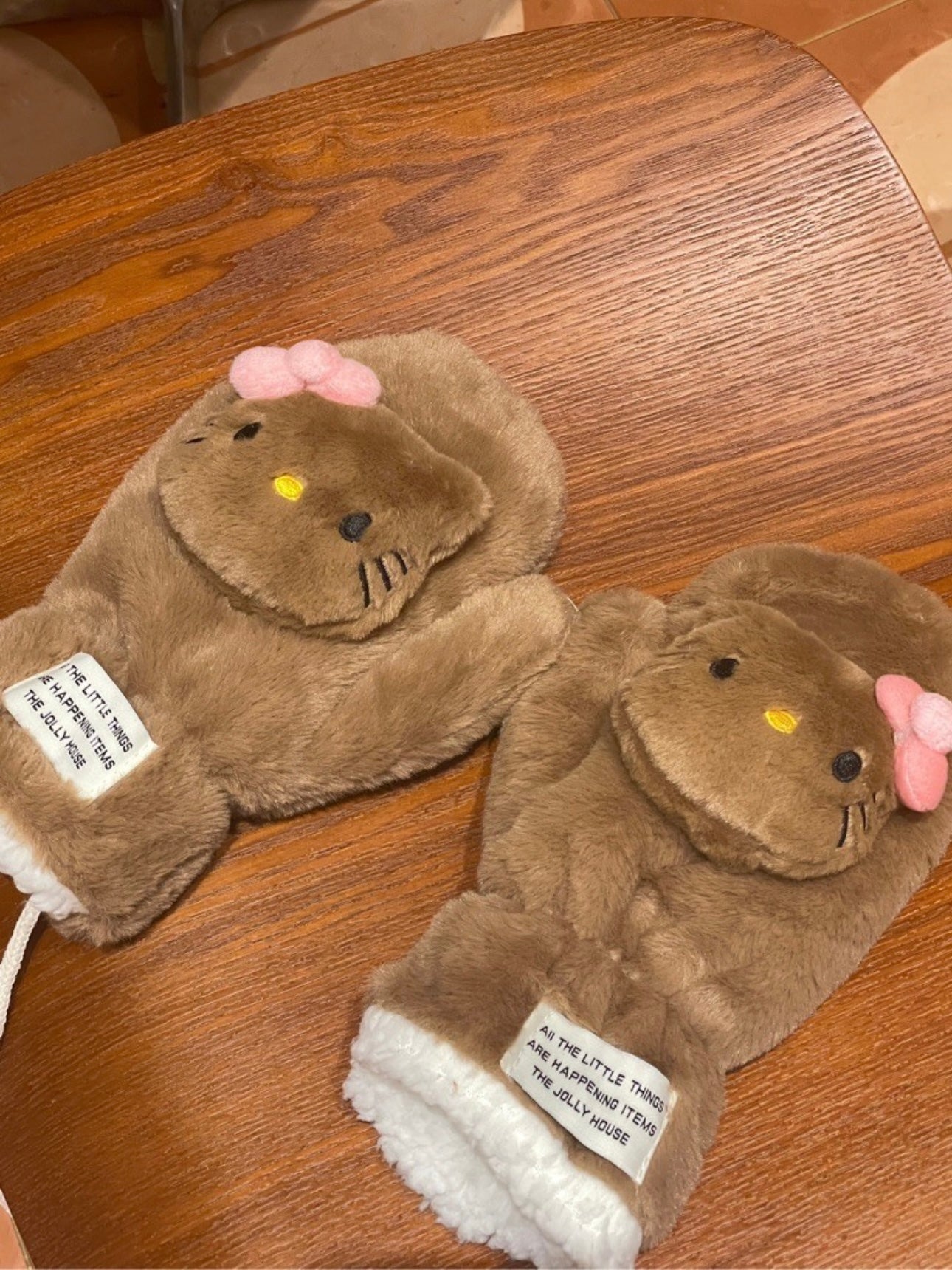 KT Cute Full Finger Gloves Fluffy Plush Winter Warm Mittens Hand Warmer for Women Teenager Girls