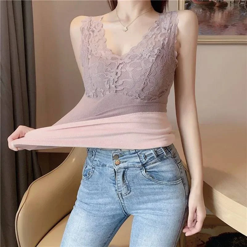 Winter Lady Thermal Lace Built-In Bra Vest Undershirt