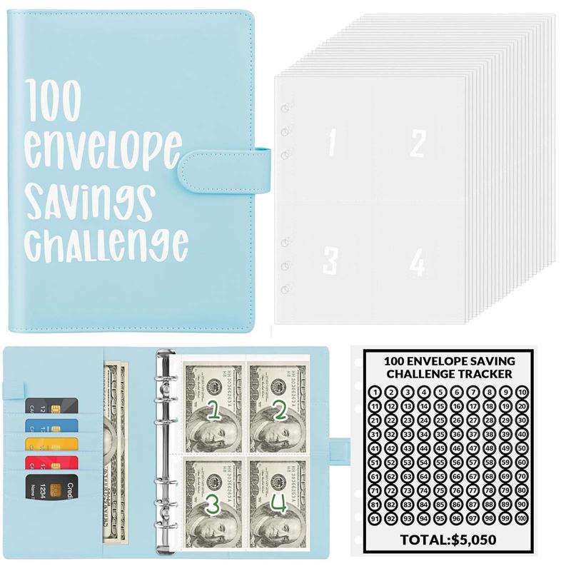 100 Envelope Challenge Binder Set-- A5 Money Saver Budget Binder Book with Cash Envelopes and SAVING CHALLENGE TRACKER