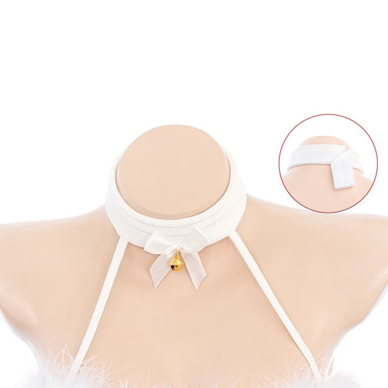 Cosplay Bunny Halter Hollow Out Fuzzy Lingerie Dress