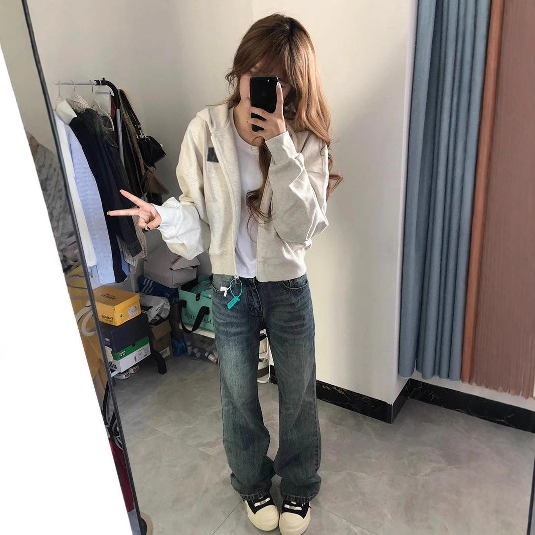 Vintage Zipper Hooded Cardigan Sweater for Women