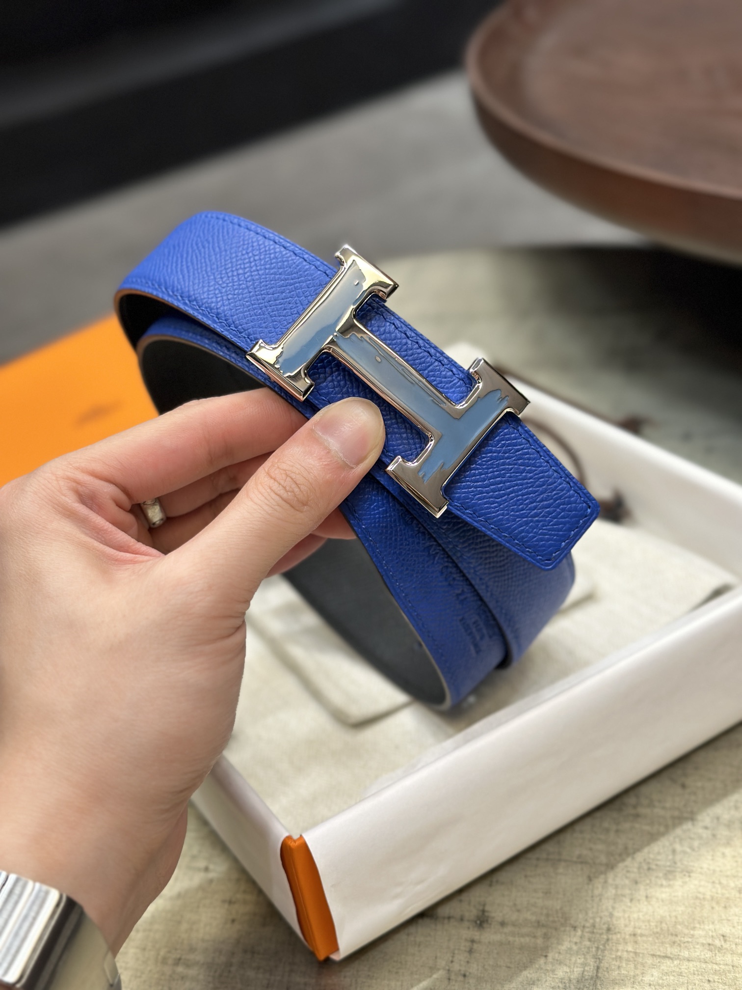 Hermès epsom double-faced calfskin belt 3.2CM wide