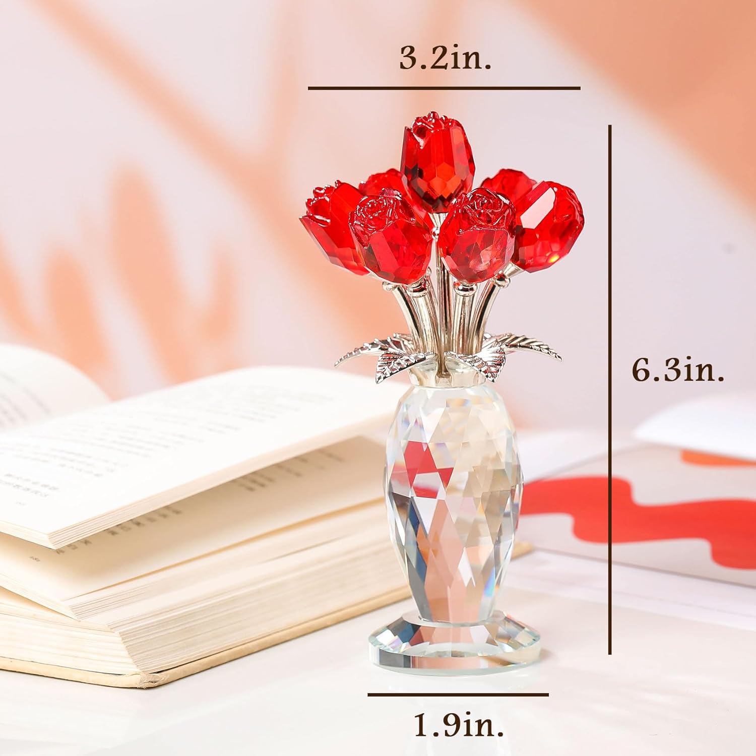 🔥ON SALE🔥Crystal Rose Flower Figurine with Vase