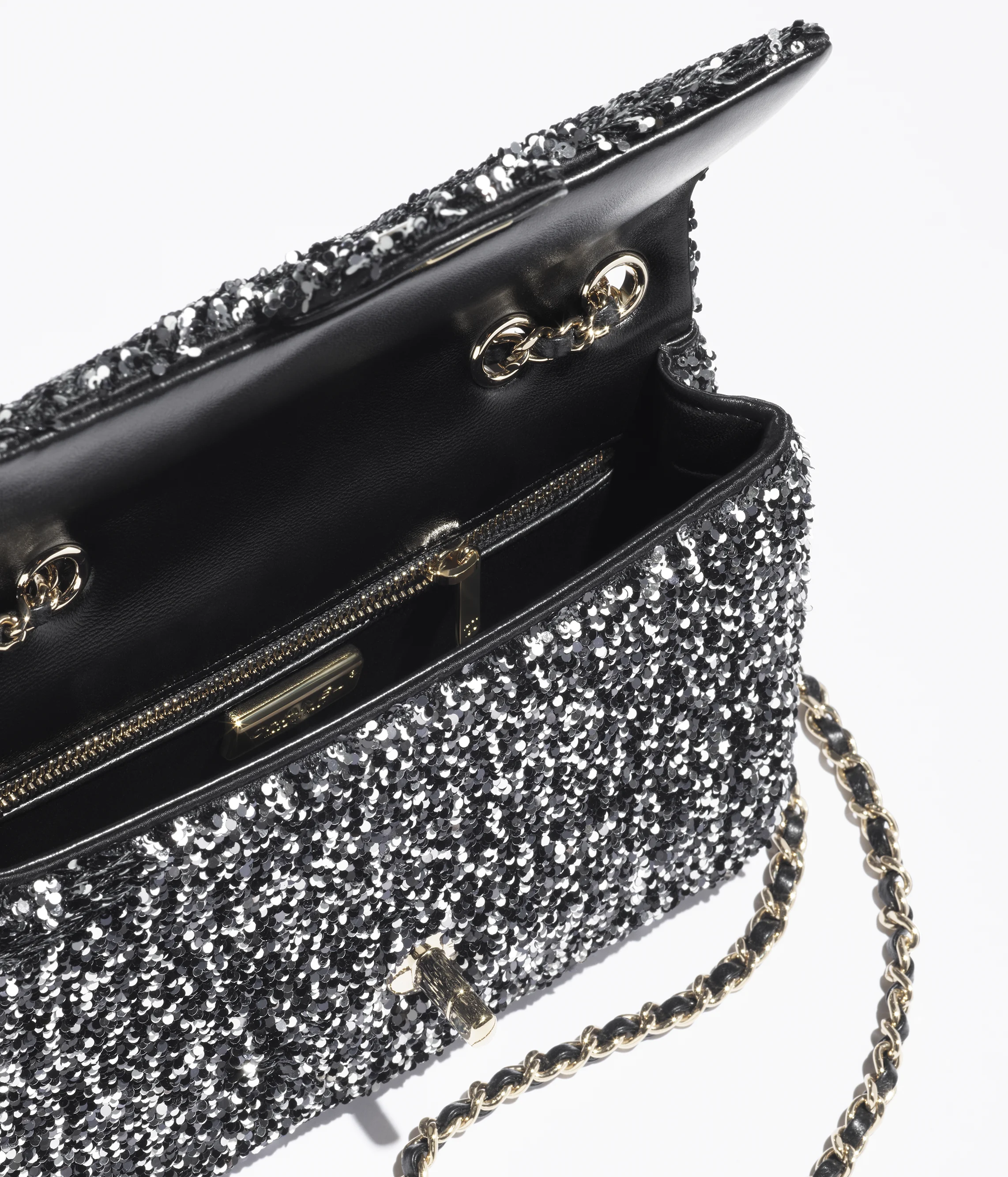 Chanel Flap Bag Sequins & Gold-Tone Metal Black, White & Gray AS4561-B19438-NAFUR
