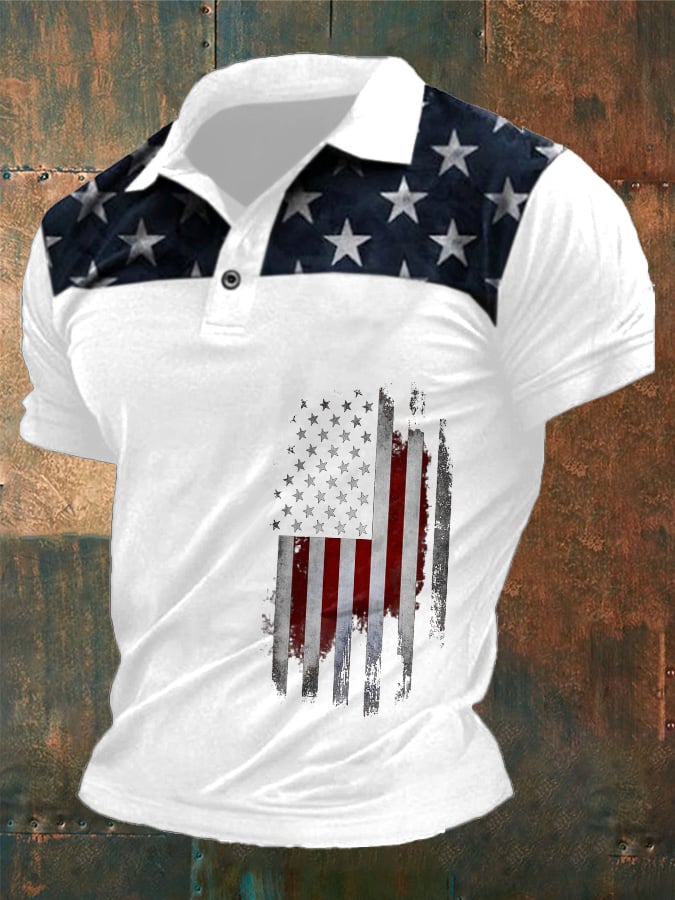 Men's Casual Flag Print Polo Shirt