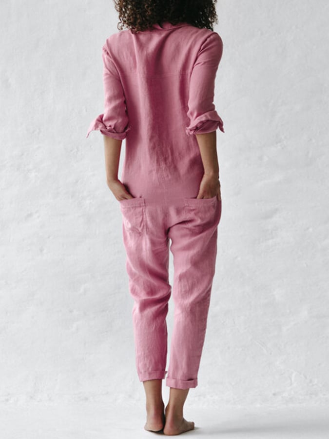 women's cotton linen casual jumpsuit