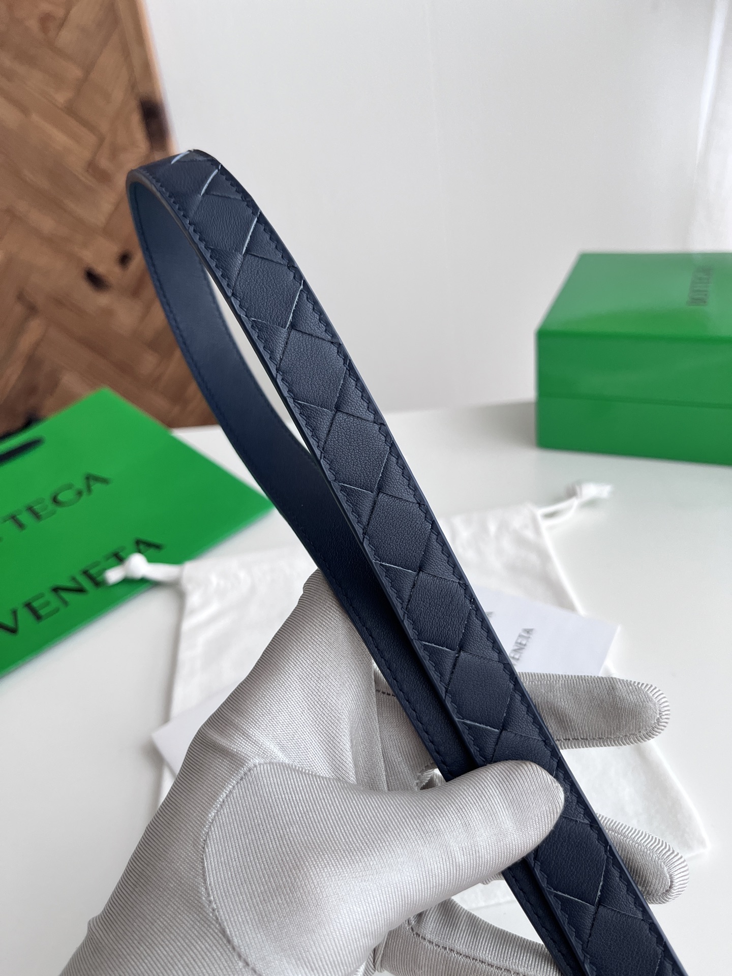 Bottega Veneta intreccio woven cowhide double-sided belt width 2.0cm