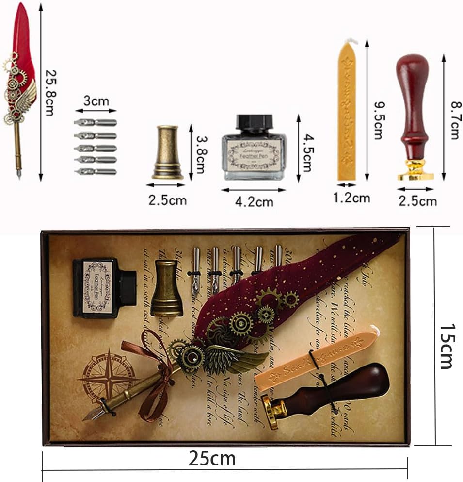 🎁Best Gift-Mechanical Gear Feather Fountain Pen Set
