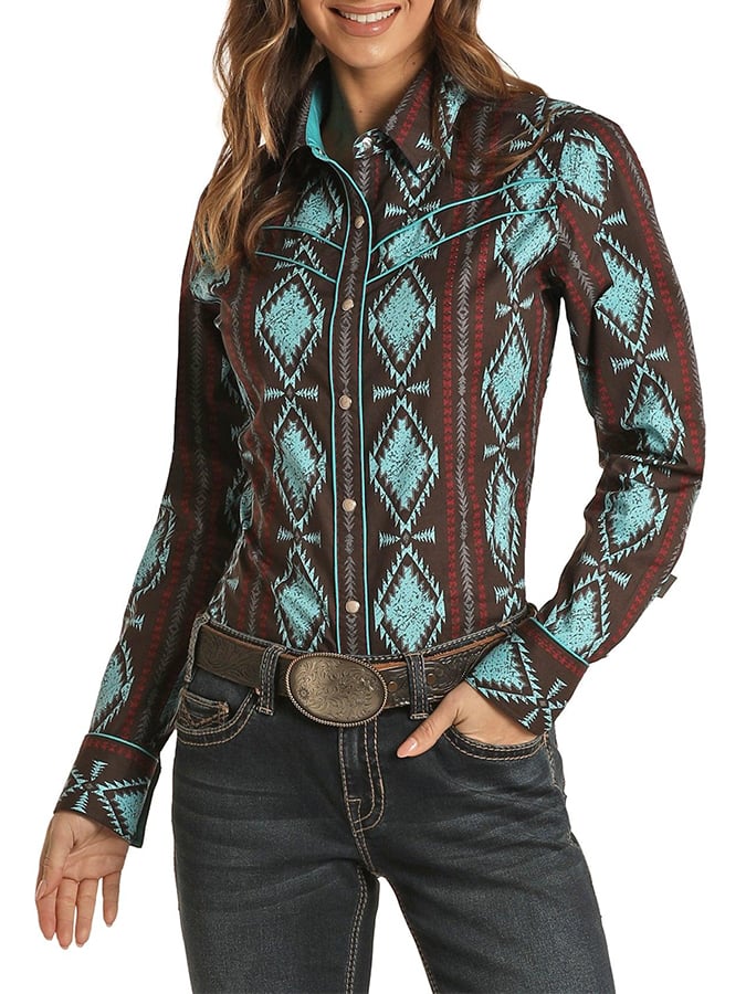 Women's Vintage Western Art Print Casual Linen Shirt