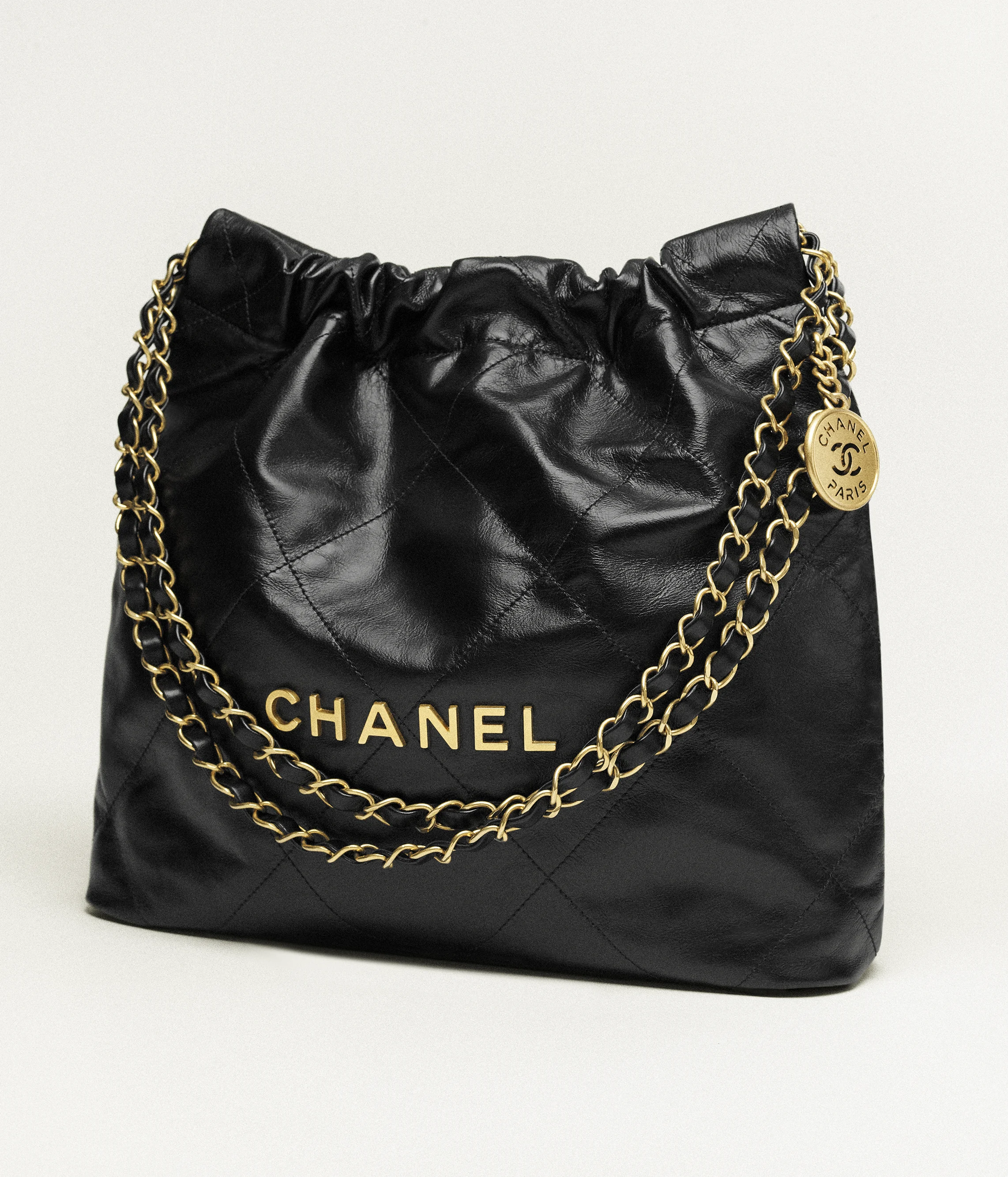 CHANEL 22 Small Handbag Shiny Calfskin & Gold-Tone Metal Black AS3260-B19059-94305