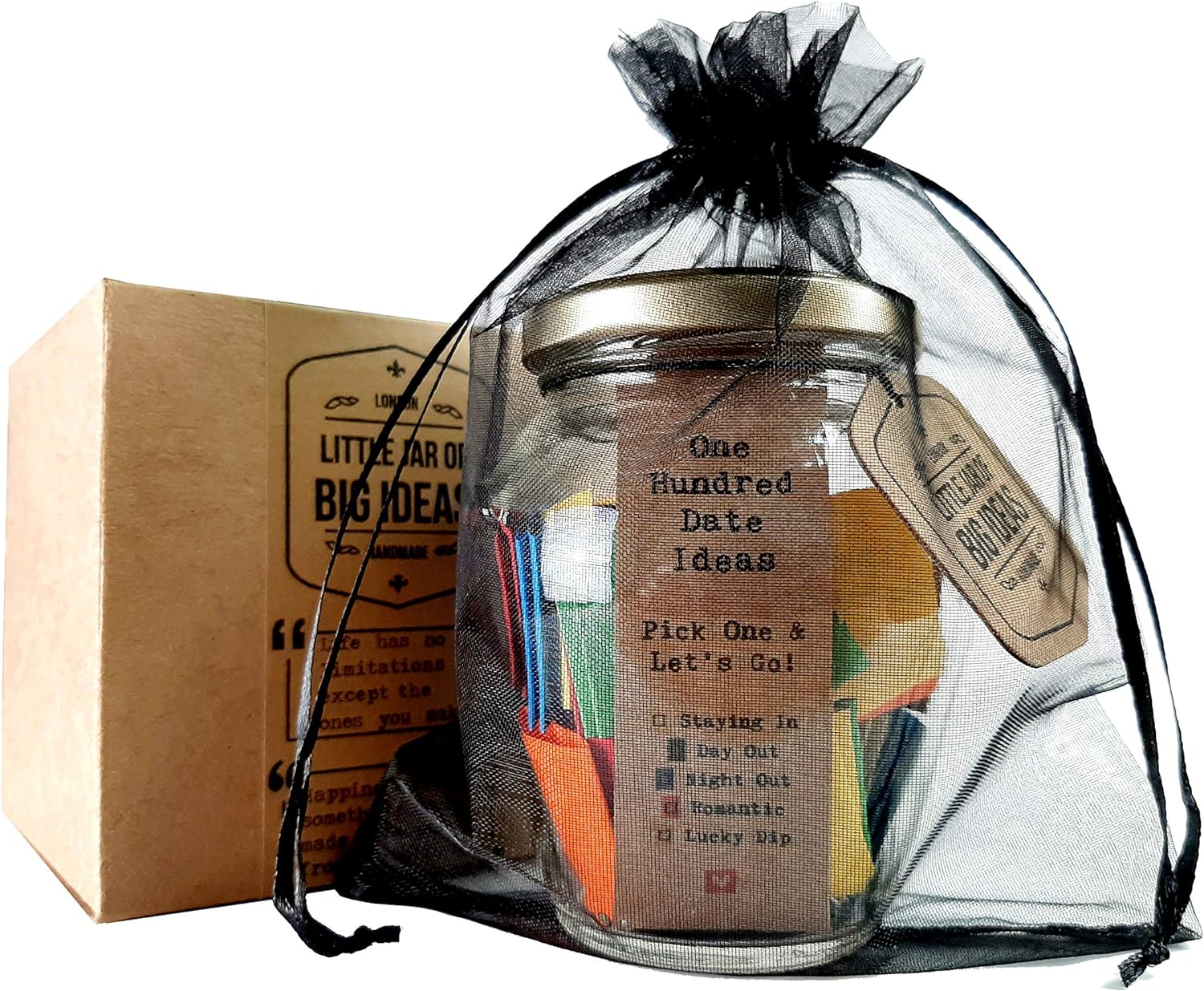 Little Jar of Big Ideas - 100 Date Ideas - Pick One & Let's Go(Unique Thoughtful Gift) - Artisan Handcrafted Gift