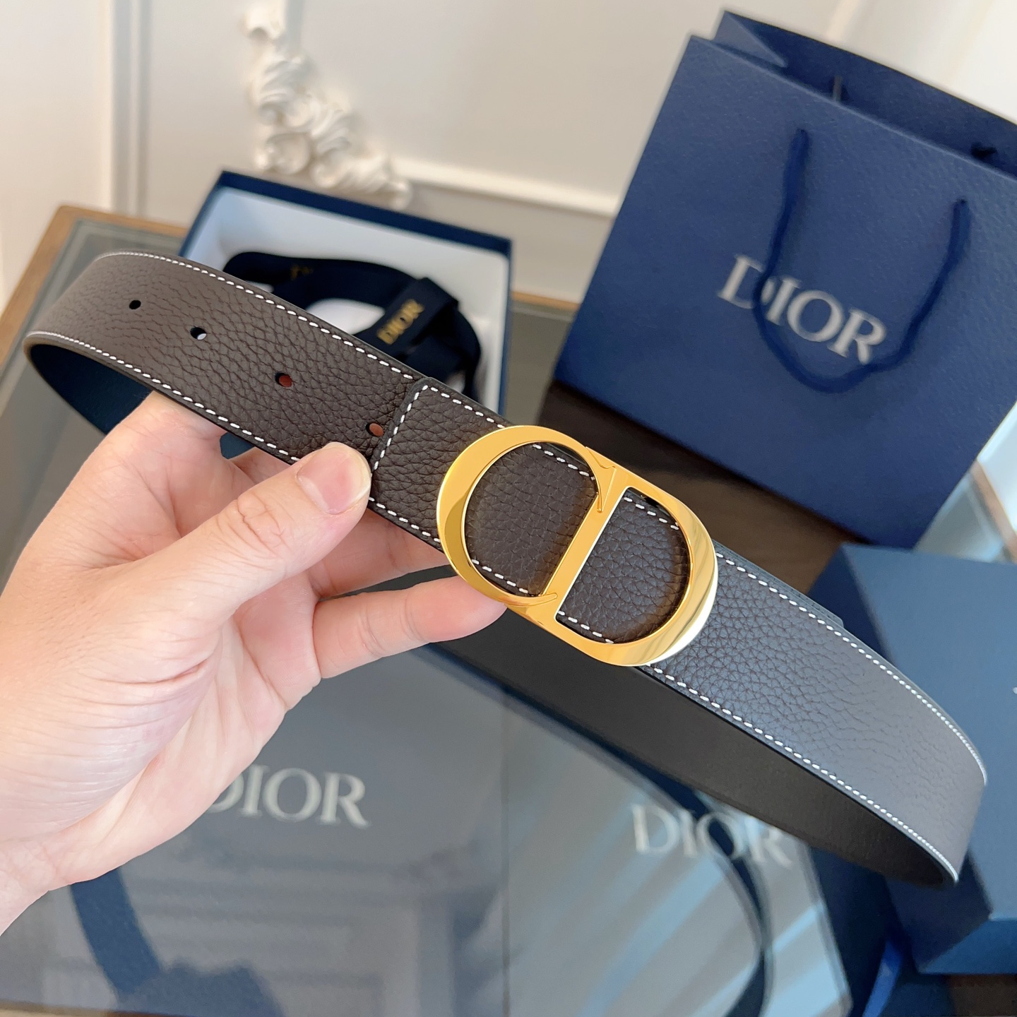 Dior double-sided leather belt 3.5CM wide