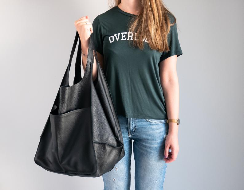 COGNAC LEATHER TOTE bag, Slouchy Tote, Cognac Handbag for Women, Every Day Bag, Women leather bag, Weekender Oversized bag