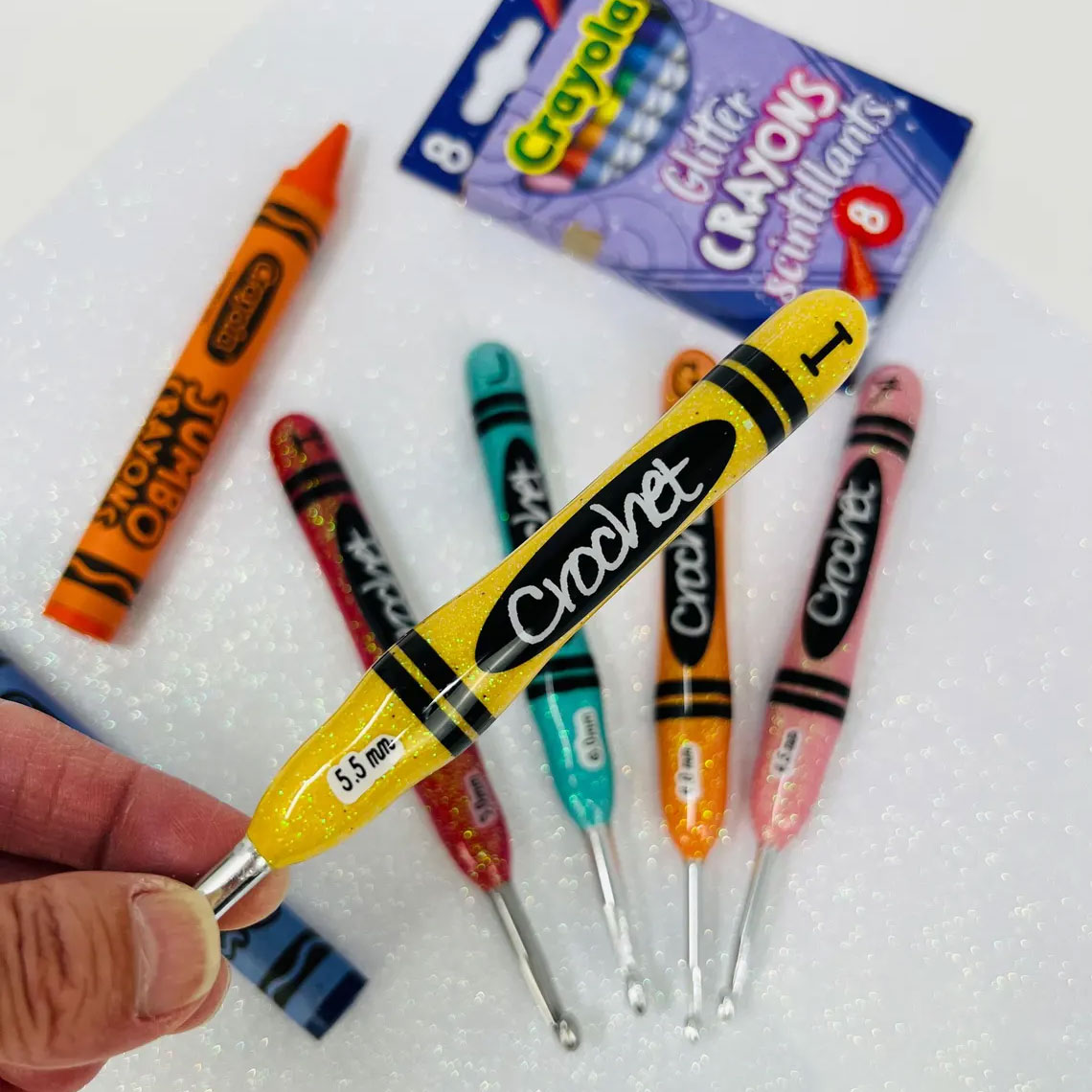 Glitter Crayon Crochet Hooks | Ergonomic Crochet Hooks