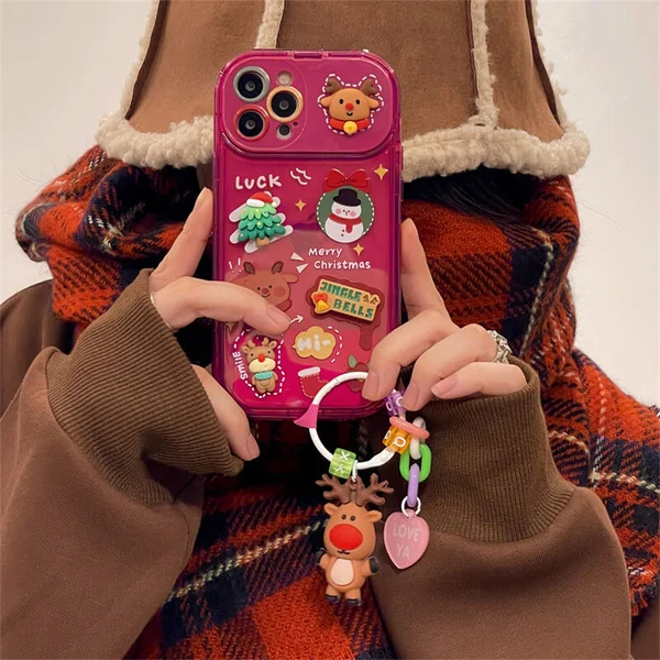Christmas Three-Dimensional Doll Pendant Flip Mirror Phone Case