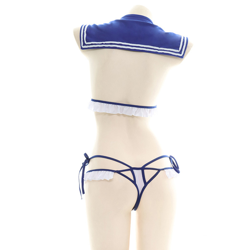 Bow Knot Sailor Collar Lace Up Lingerie Set