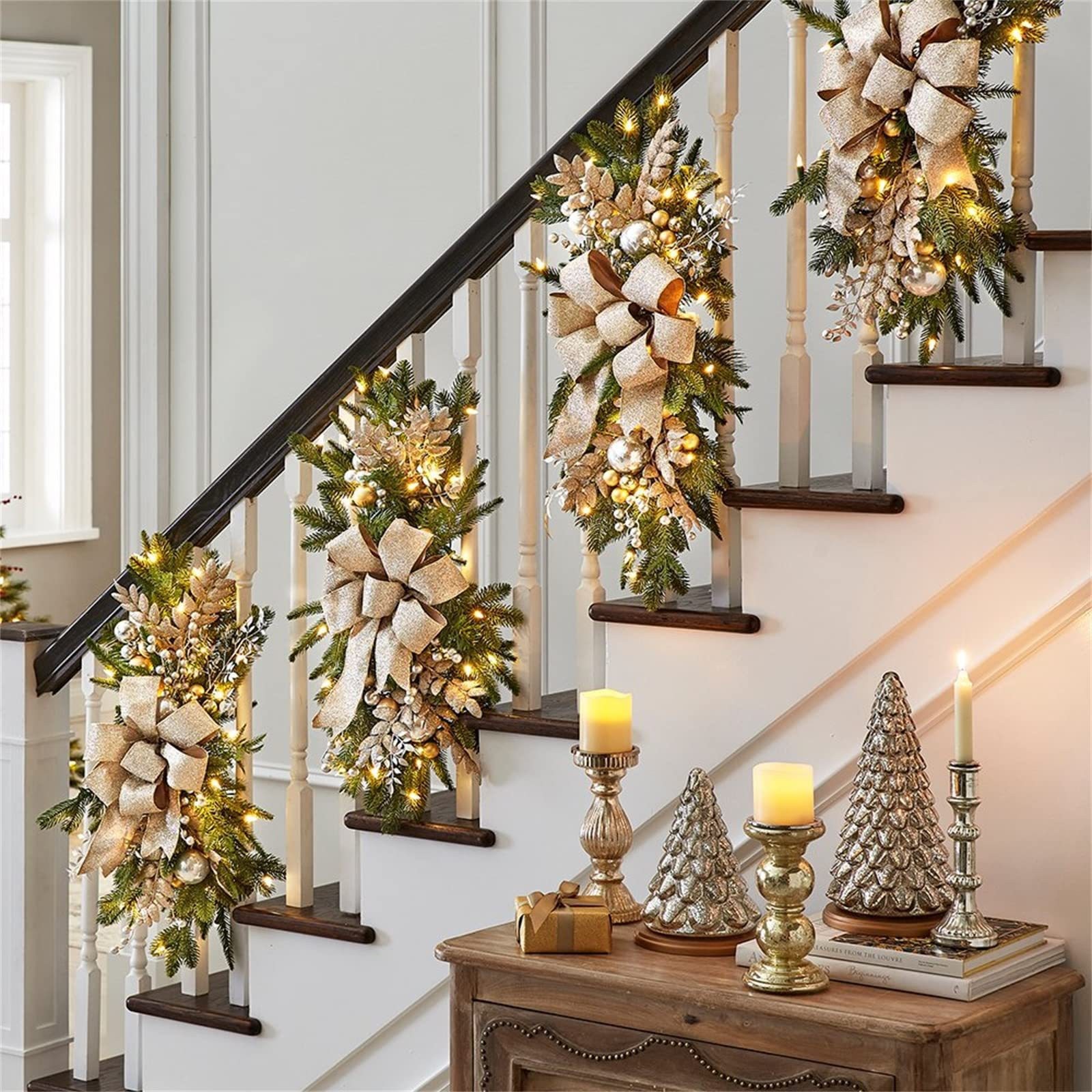 🌲Christmas Cordless Stairway Swag Teardrop Trim Wreath🎁