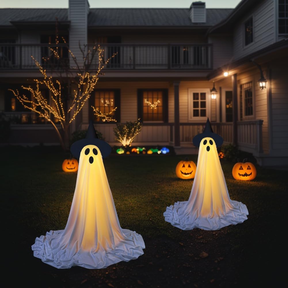 👻Sparkling Spooky Ghost Halloween Decoration-Cute ghost with Witch Hat
