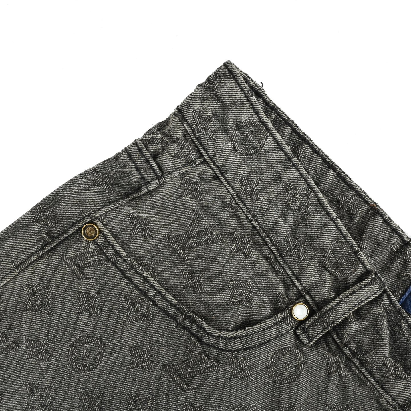 Louis Vuitton 25ss grey jacquard denim shorts with printed monogram