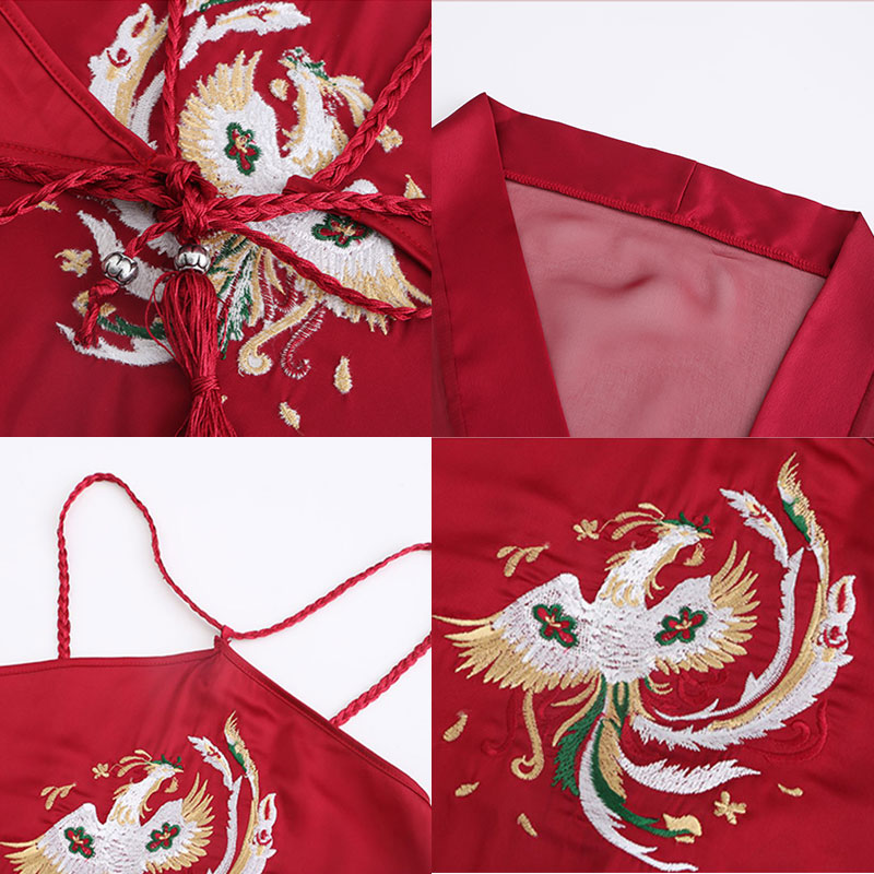 Vintage Phoenix Embroidery Hanfu See Through Lingerie Set