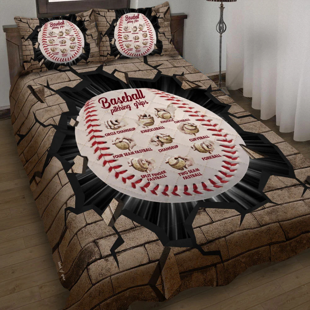 Baseball Pitching Grips Quilt Bed Set