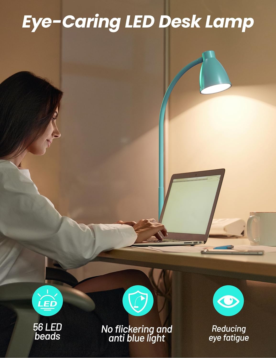 BOHON LED Desk Lamp with USB Charging Port 3 Color Modes Dimmable Reading Light Intelligent Induction Auto Dimming Task Lamp Flexible Gooseneck Table Lamp for Bedside Office, AC Adapter Include