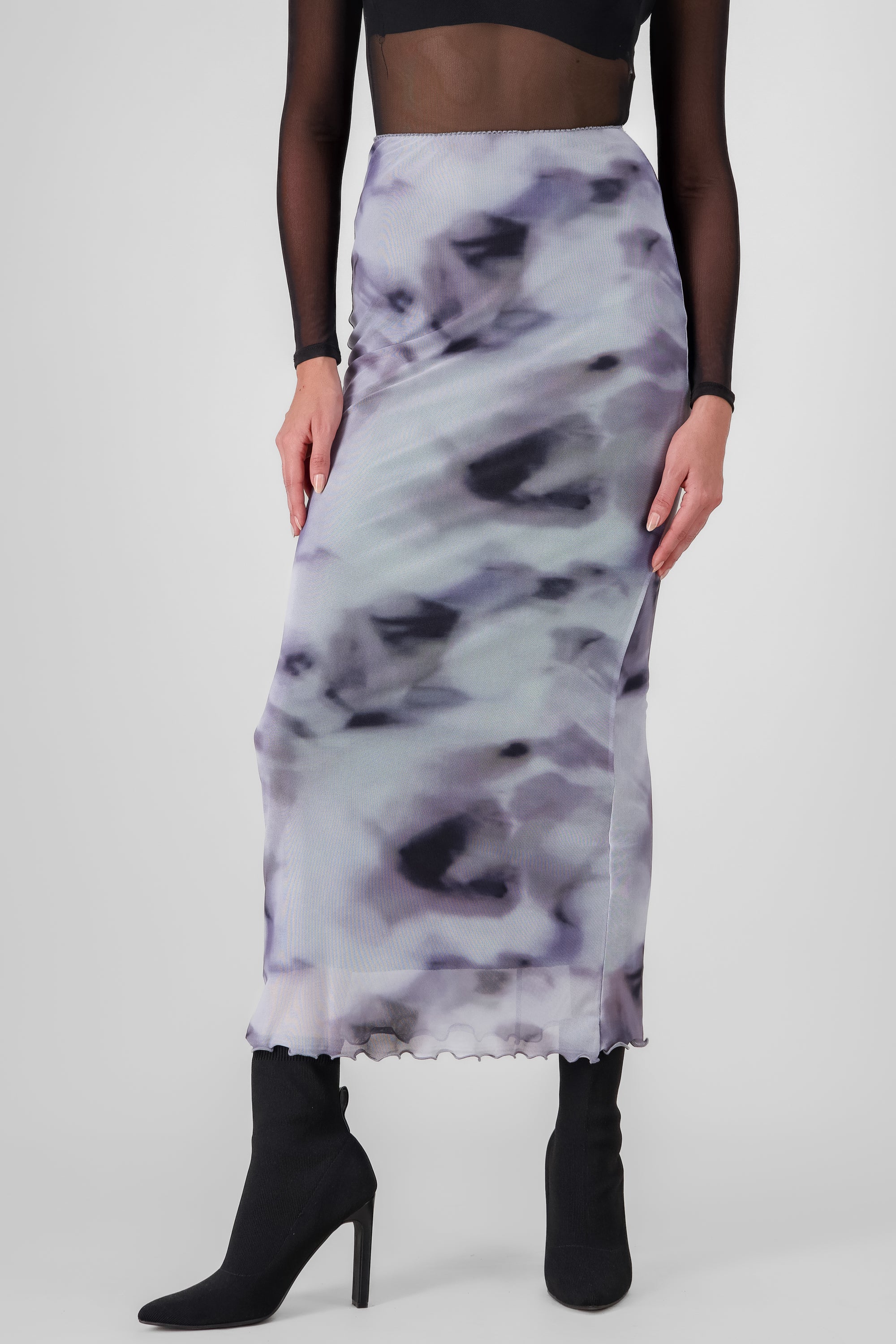 Printed Mesh Midi Skirt