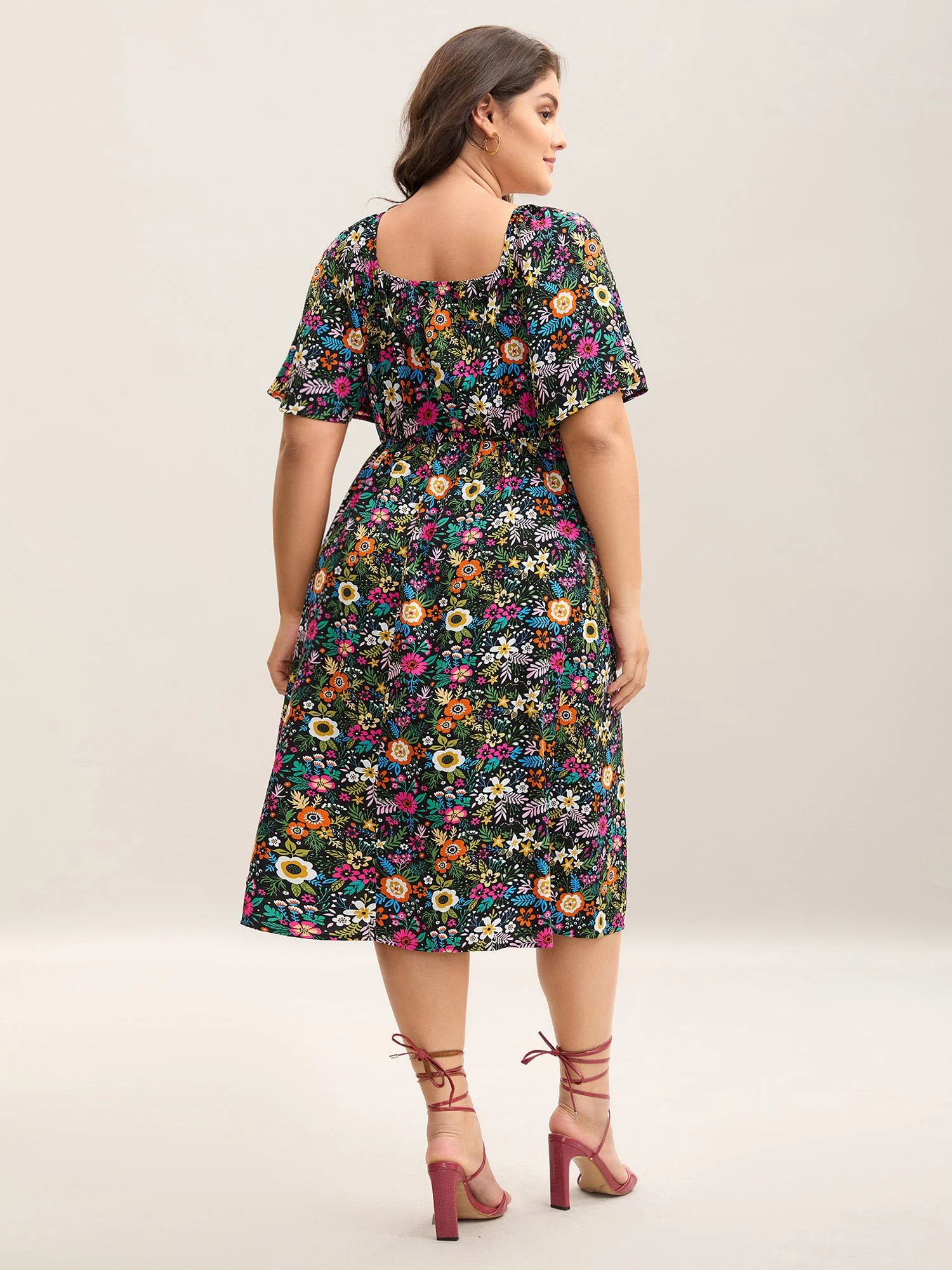 Bold Floral Print Pockets Midi Dress