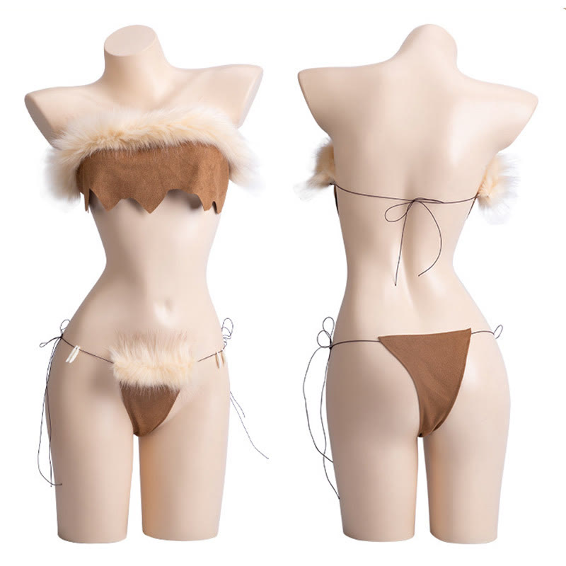 Sexy Vintage Plush Kitty Backless Lingerie Set