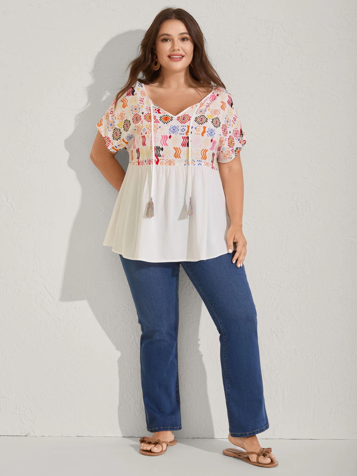 Multicolor Boho Stripes Woven Cut-Out Blouse