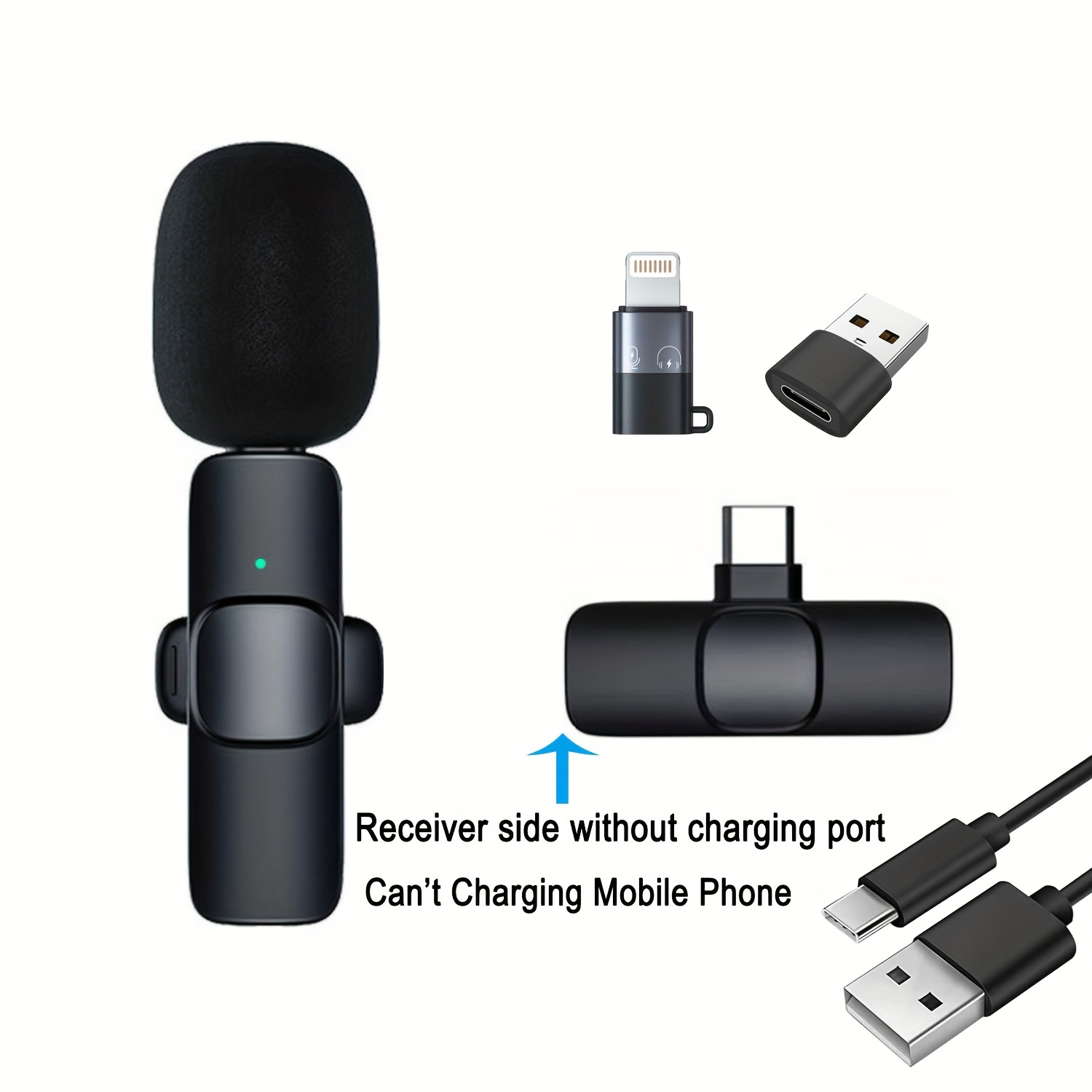 2-in-1 & 1-in-1 Professional Wireless Lavalier Microphone Plug & Play For Iphone Ipad Android USB-C Phone Laptop For USB PC Audio Video Recording Microphone For  Interviews / Vlog Live Podcast / Suitable For Holiday Gifts For Men/women/friends