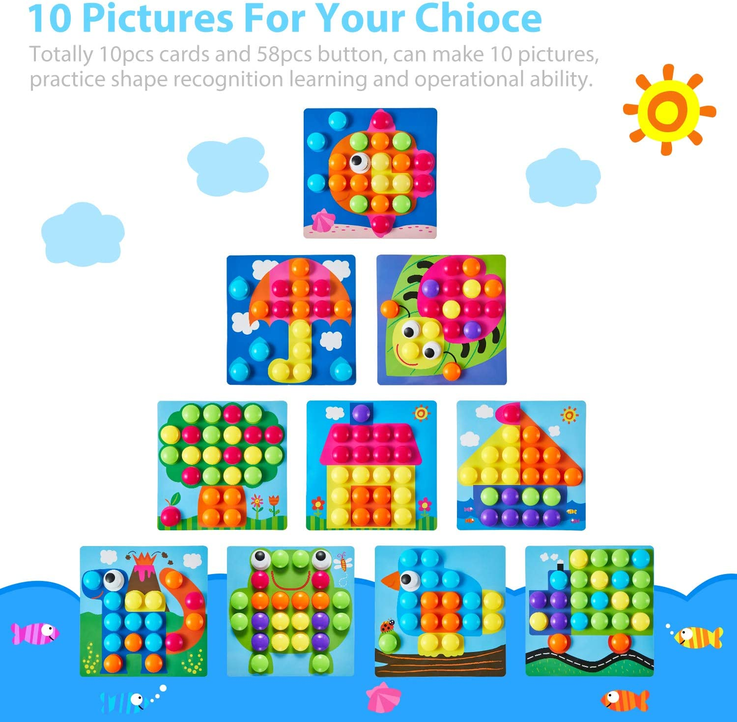 Button Art Toys for Toddlers, Geekper Matching Mosaic Board, Early Learning Educational Toys