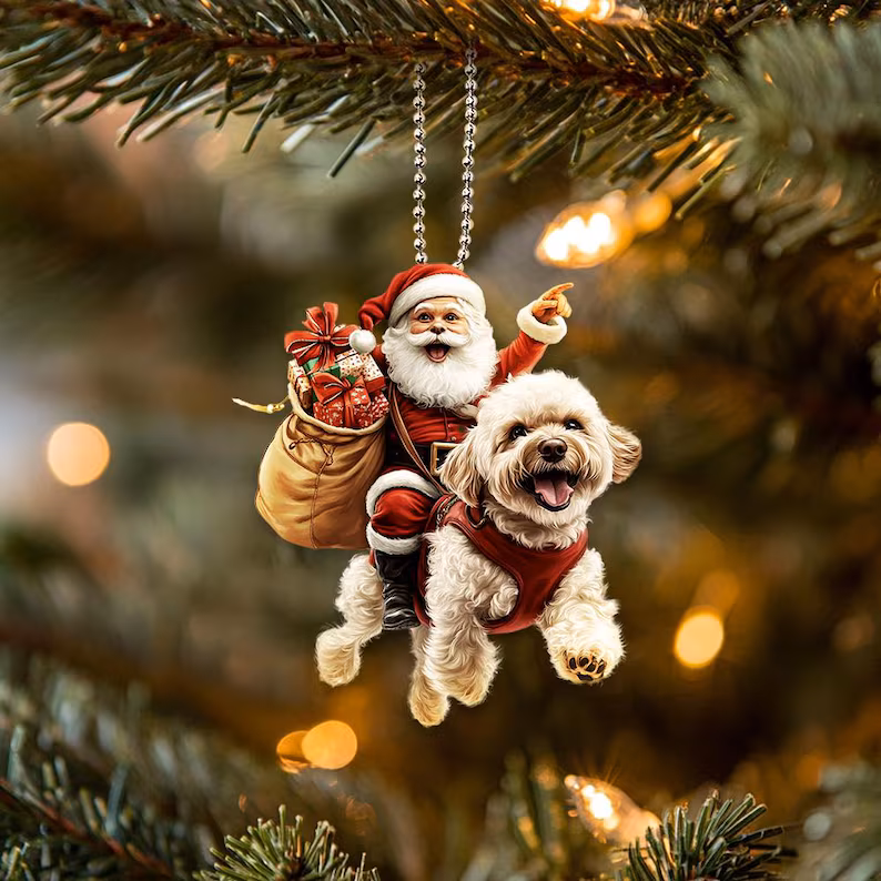 Happy Santa and Dog Ornament