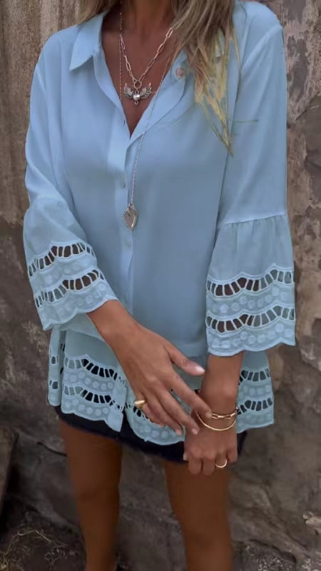 Mid-sleeve Shirt with Hollow Patchwork Design (Buy 2 Free Shipping)