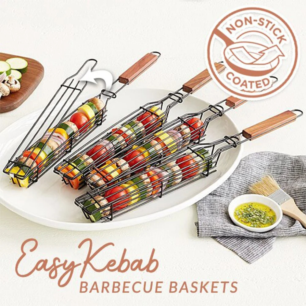 👍Last Day Promotion 60% OFF💥 BBQ Grill Baskets With Wooden Handl
