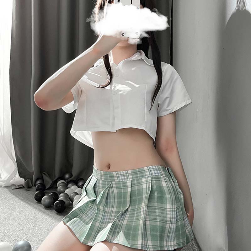 JK Uniform Nightdress Stockings Lingerie Plaid Dress