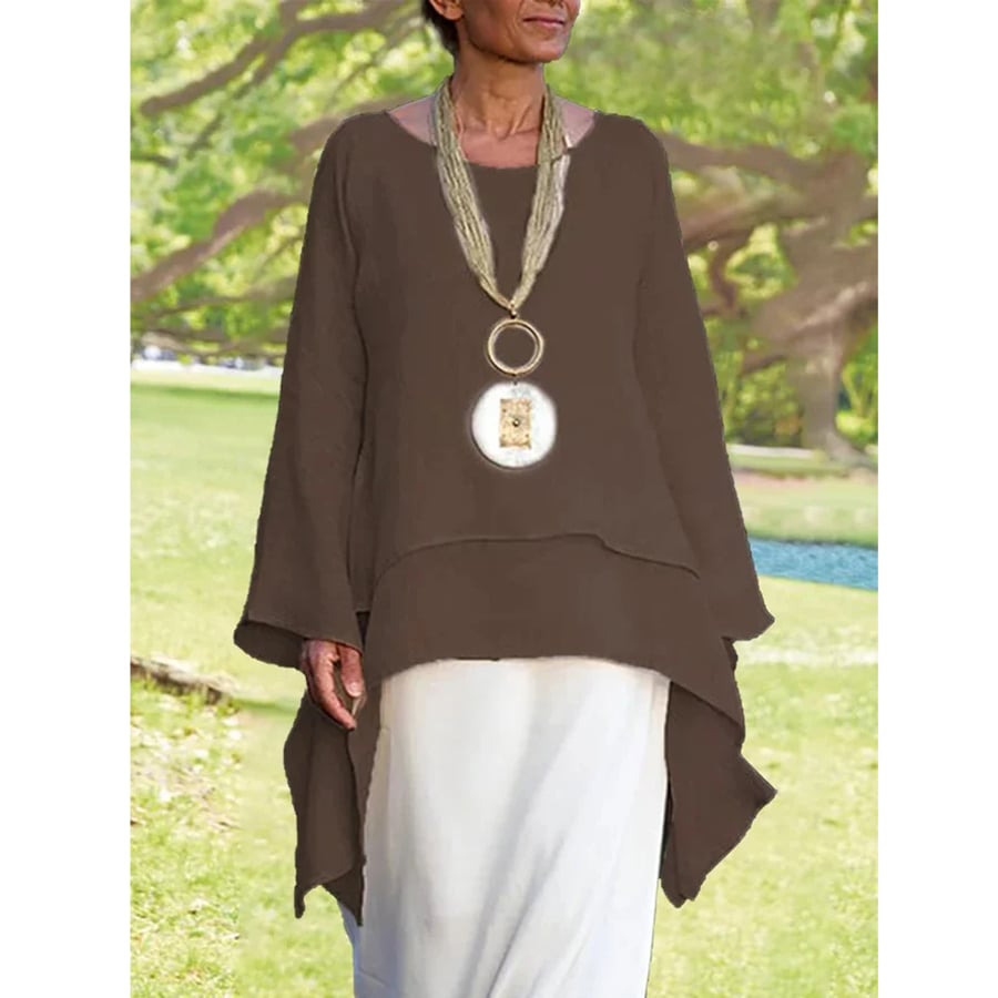 Casual Long Sleeve Plus Size Crew Neck Blouse