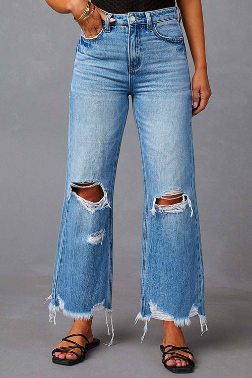 Heididress Raw Hem Ripped Flare Bottoms Denim Pants