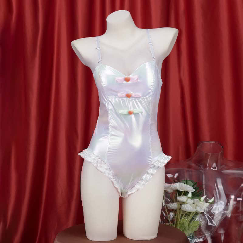 Sexy Hollow Out Bow PU Jumpsuit Lingerie Set