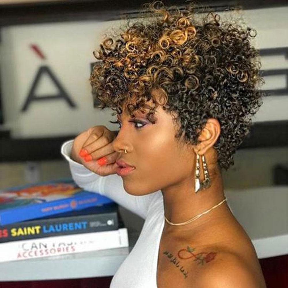 Luna Wig 012 Gorgeous Short Kinky Curly Hair with Bangs for Black Women