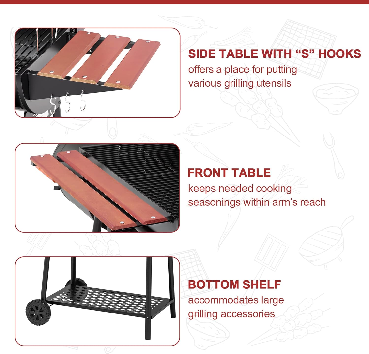 Royal Gourmet 30 Barrel Charcoal Grill with Side Table 627 Square Inches