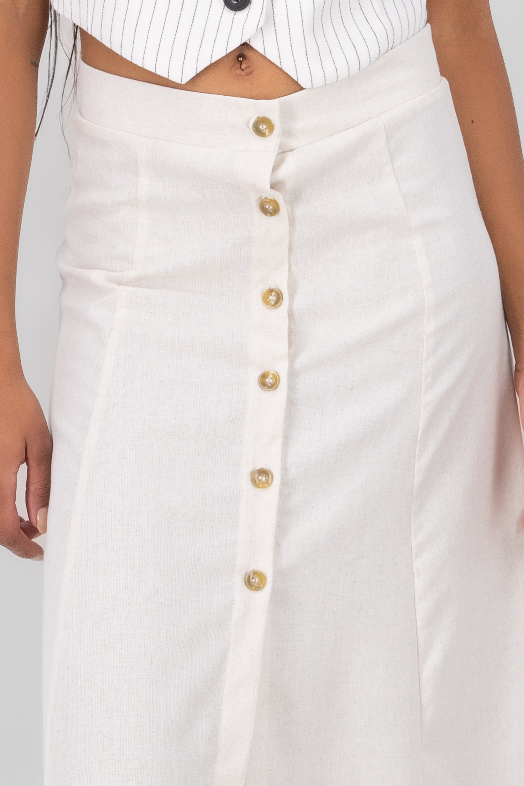 Buttoned Linen Maxi Skirt
