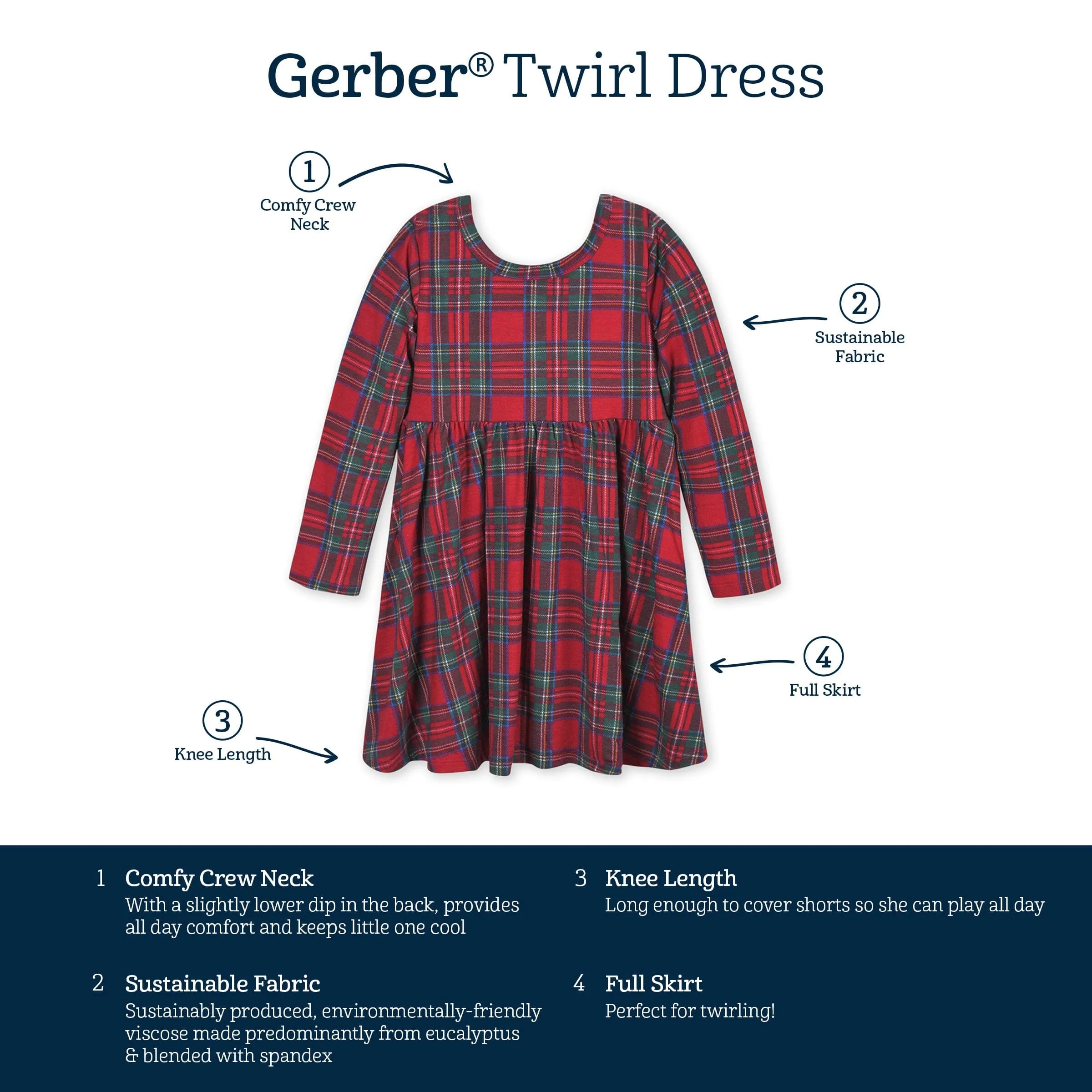 Infant & Toddler Girls Plaid About You Buttery Soft Viscose Made from Eucalyptus Holiday Twirl Dress