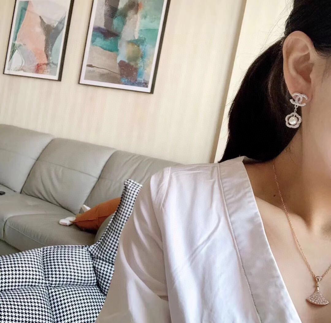 Chanel Double-Sided Camellia Pearl Earrings