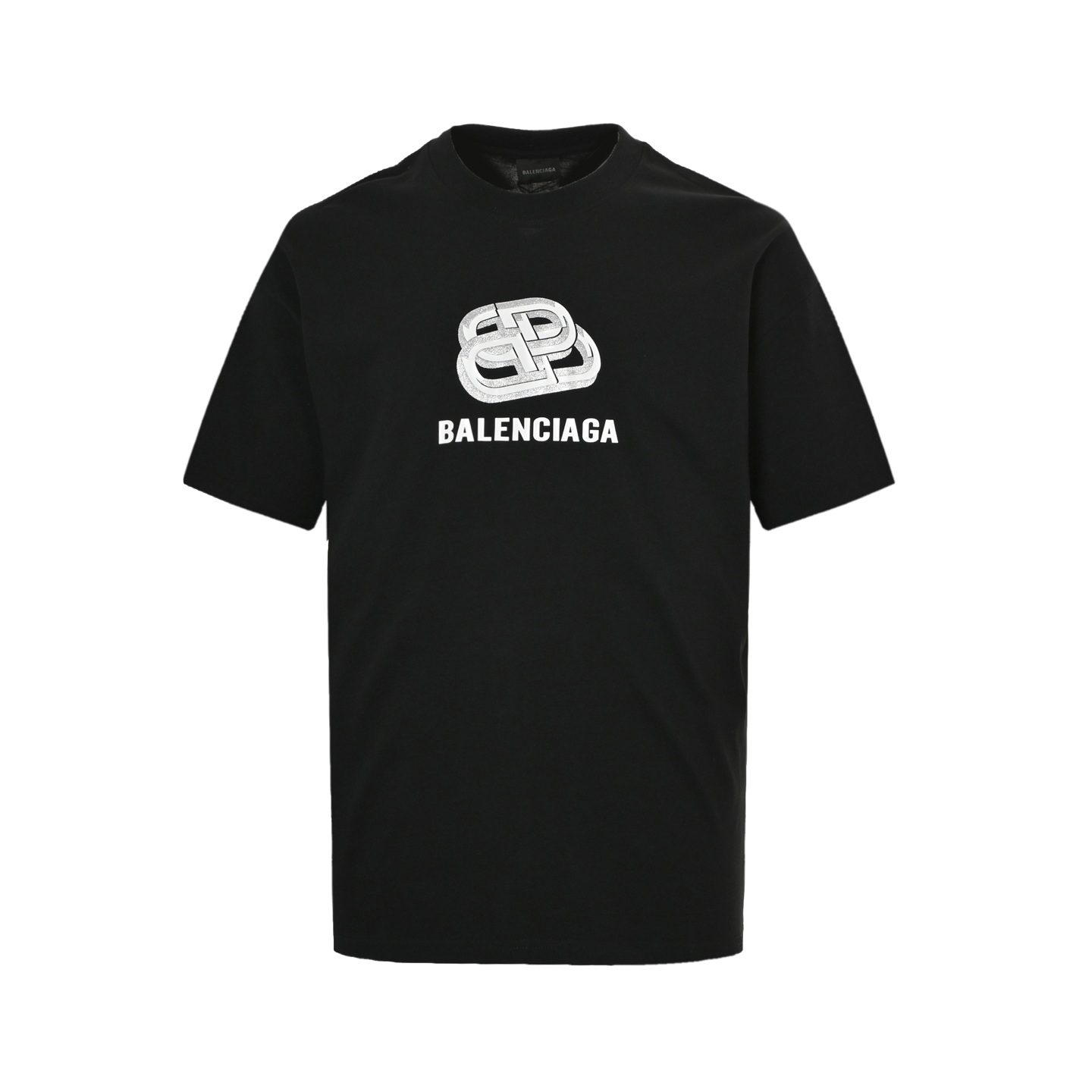 Balenciaga 25ss lock button silver embossed letter short sleeves
