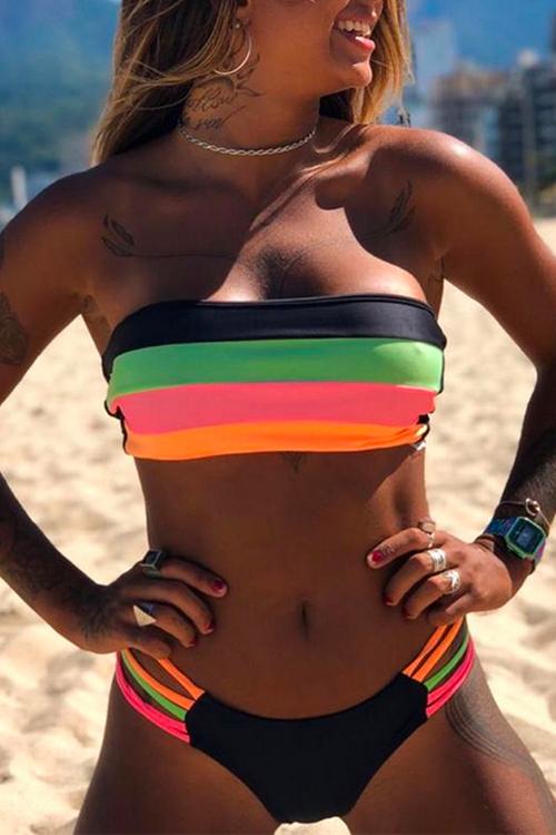 Heididress Stripes Tube Bandeau 2 Pieces Bikini Set